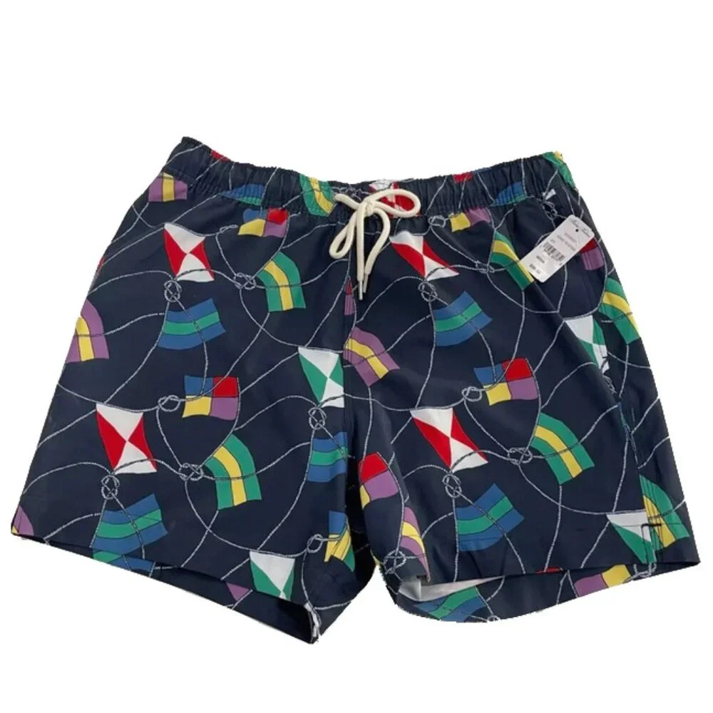 NEW $99 Brooks Brothers Swim Trunks (Shorts)! S M L XXL Navy With Nautical Flags